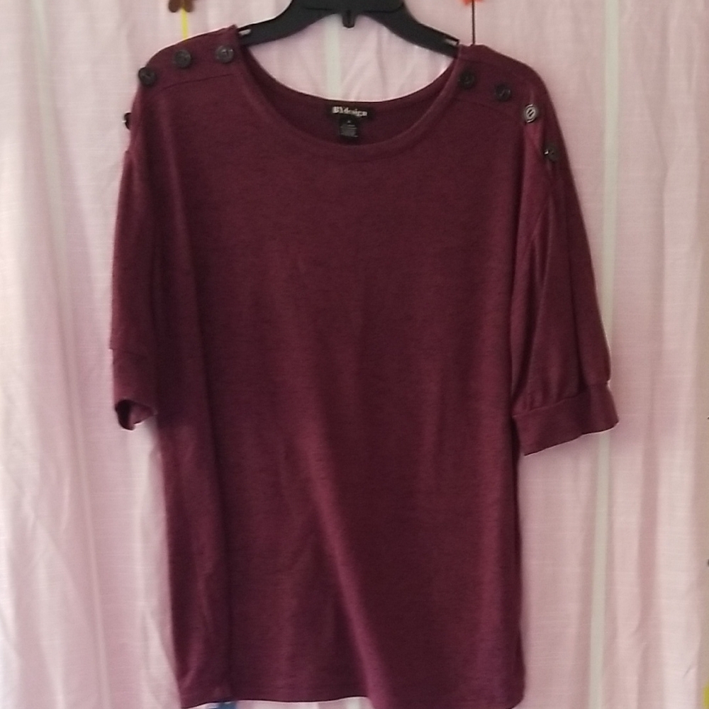 Women's Burgundy Long Sleeve Top with Button Accents